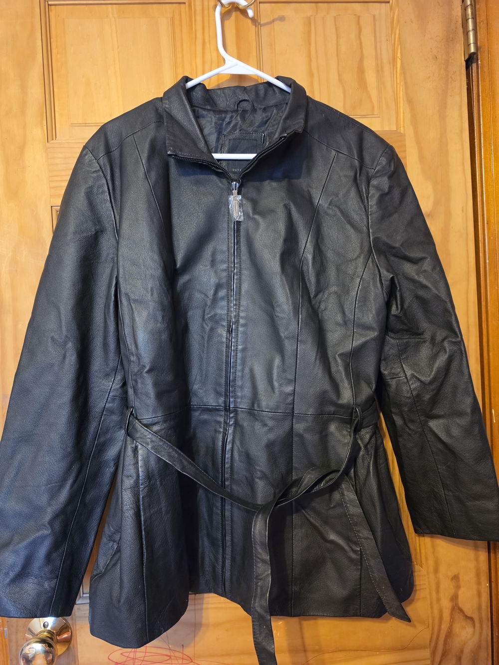 Women’s Black Leather Belted Jacket - Unbranded